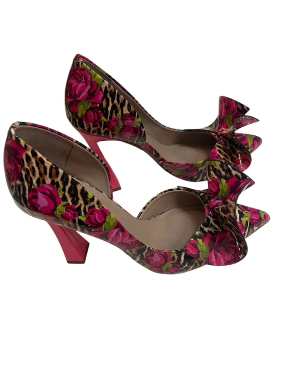 Betsy Johnson Noble Bow Pump Pink Leopard patent Leather Sculpted Bow size 10M - Picture 3 of 8